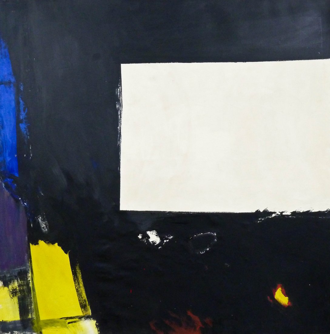 William Ivey (1919-1992 Washington) Untitled Black: William Ivey (1919-1992 Washington) Untitled Black Abstract 1969 Large Oil on Canvas 72''x72''. Impressive large canvas with black area and white tablet center. Some rippling to canvas.