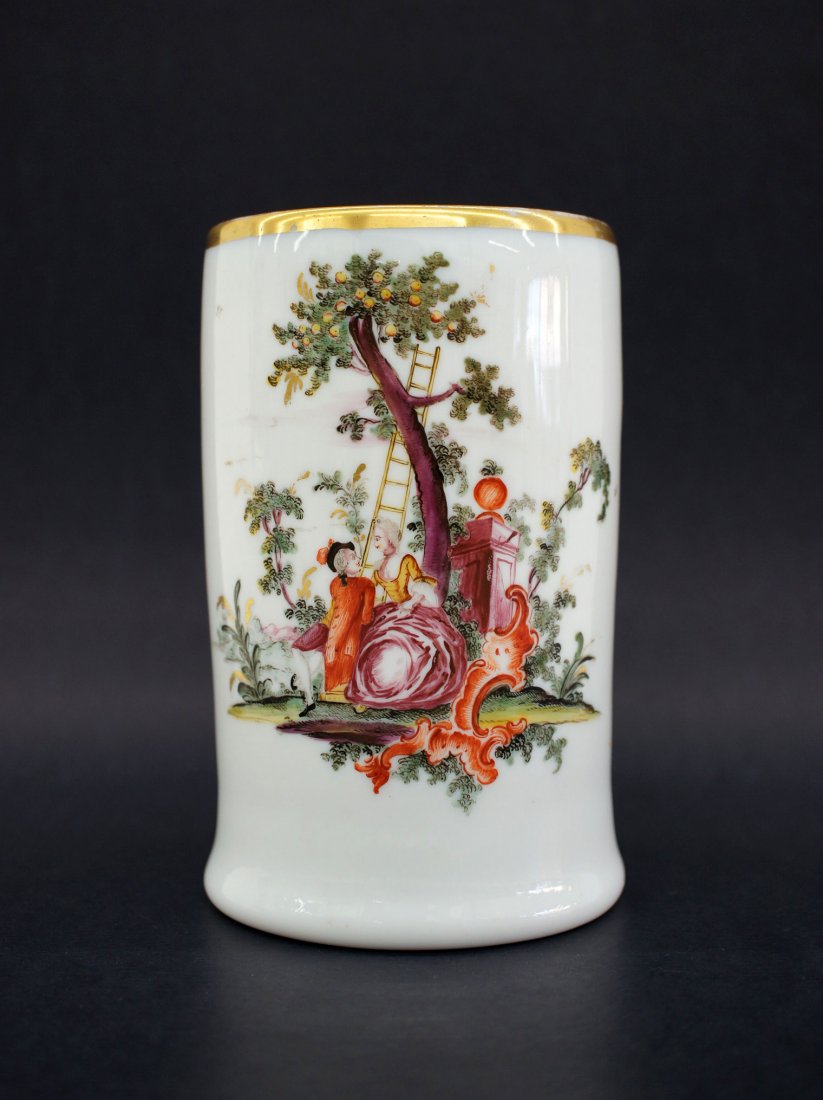 Antique hand blown Opaline or Bristol glass mug/stein.: Antique hand blown Opaline or Bristol glass mug/stein. 6'' x 5.5'', excellent condition, some gold wear along edge.