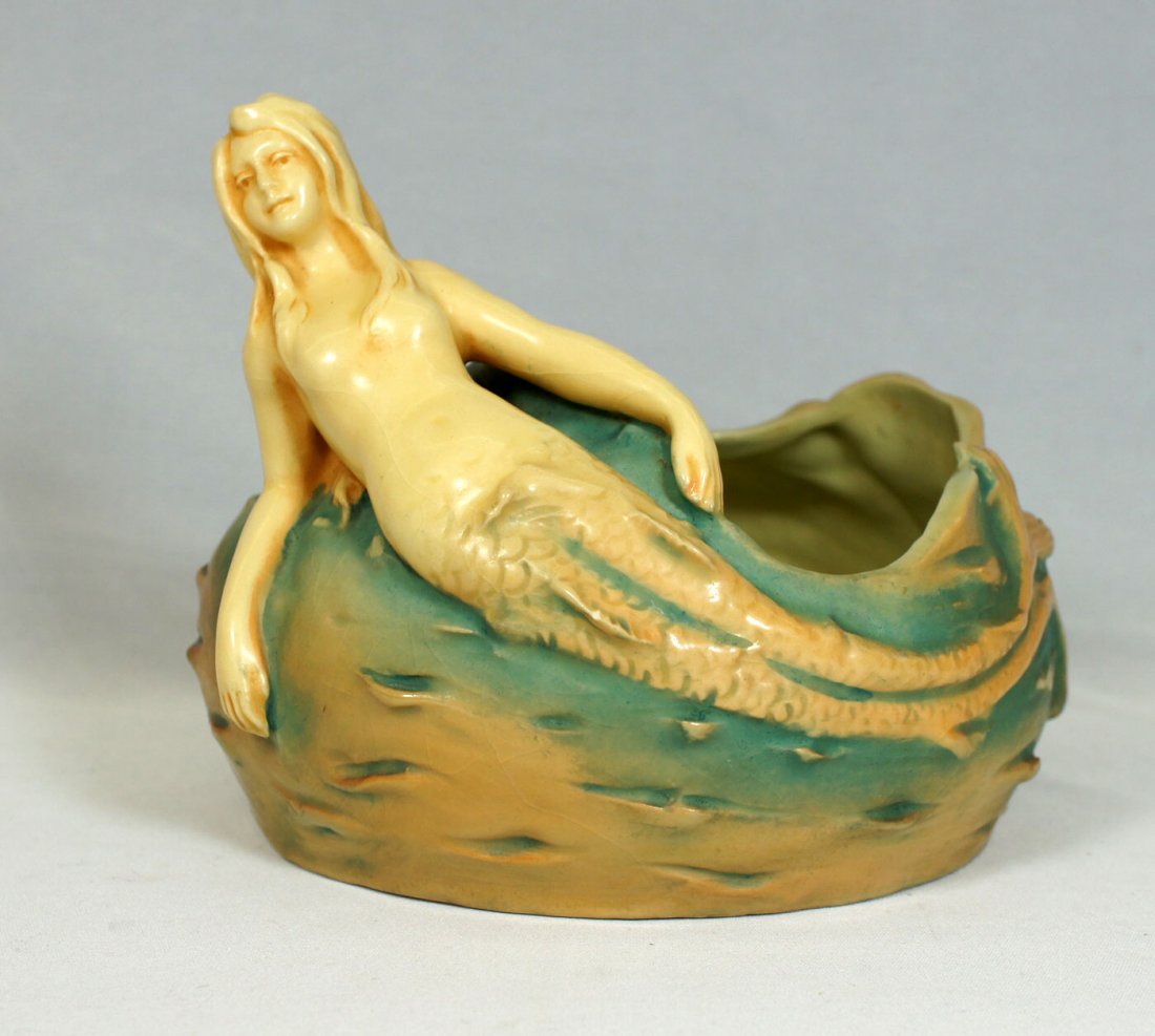 Bernard Bloch art nouveau Amphora Mermaid vase. 5.5'' x: Bernard Bloch art nouveau Amphora Mermaid vase. 5.5'' x 6.5''. Repair, chip on outer edge and some crazing.