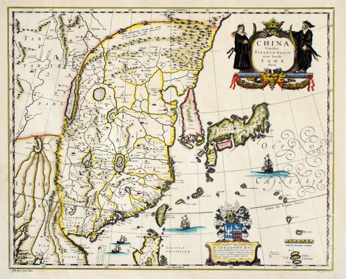 17th century China map Veteribus Sinarum Begio nunc: 17th century China map Veteribus Sinarum Begio nunc Incolis Tame Dicta by Willem and Johan Blaeu. Copper-engraved, hand-colored, 13'' x 15.75'', sheet size 15.5'' x 23''. Excellent condition.
