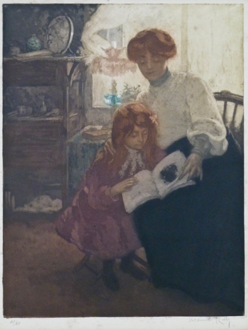 Manuel Robbe (1872-1936 French) ''L'Album D'Image'': Manuel Robbe (1872-1936 French) ''L'Album D'Image'' Etching & Aquatint in Colors 19.5''x15'' Impression. Pencil signed and numbered 41 of 65 lower margin. Purchased Kenneth Behm Gallery, Bellevue WA. 