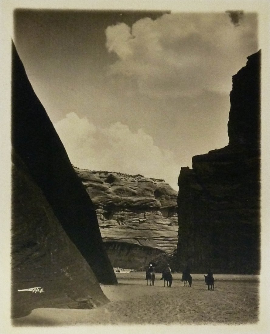 Edward S. Curtis (1868-1952 Washington) ''Canyon del: Edward S. Curtis (1868-1952 Washington) ''Canyon del Muerto'' Platinum Print Photograph 7.75''x5.75'' Image. Housed in original gilt carved frame with title and Curtis studio labels on verso. Plate si
