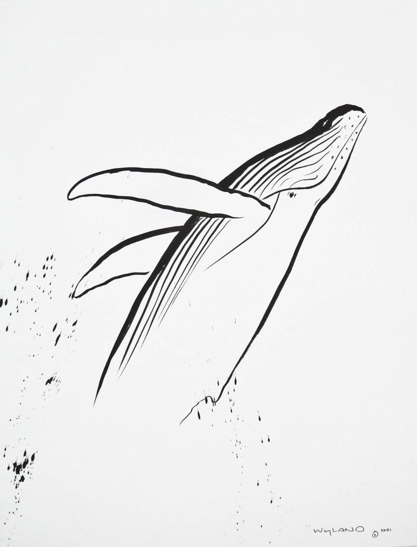 Robert Wyland (b.1956 California) ''Humpback Breach'': Robert Wyland (b.1956 California) ''Humpback Breach'' 2001 Sumi Ink on Arches 30''x22.5'' Sheet. Total framed size 43.5''x36''.