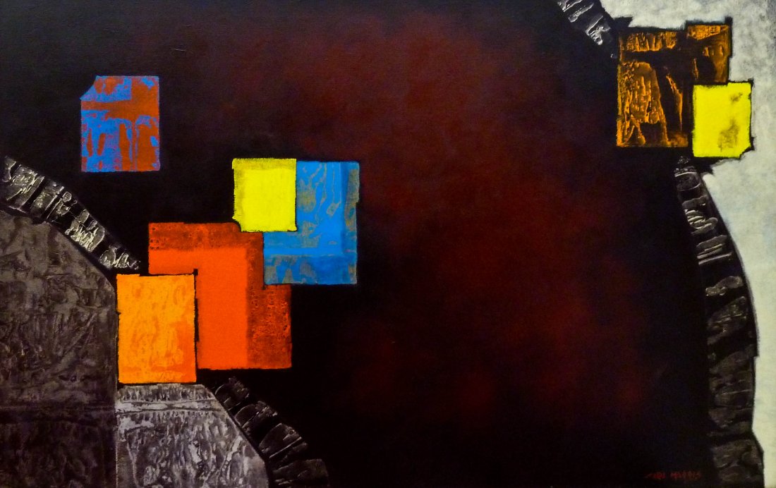 Carl Morris (1911-1993 Oregon) Abstract 1979 Oil on: Carl Morris (1911-1993 Oregon) Abstract 1979 Oil on Canvas 60''x90'' Image. Impressive large work. Notated ''F-79-XIX'' on the verso meaning Fountain - 1979 - 19th painting. Included is a copy of the