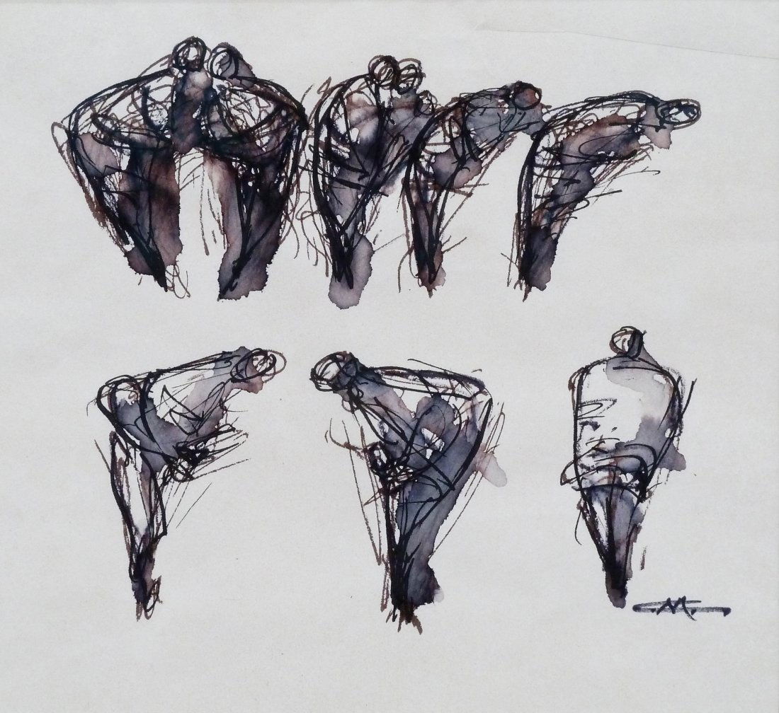 Carl Morris (1911-1993 Oregon) Untitled Figures Ink &: Carl Morris (1911-1993 Oregon) Untitled Figures Ink & Wash on Paper 6.25''x7'' Sight. Total framed size 13''x14''.