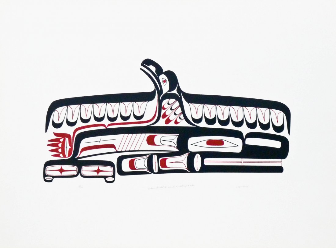 Joe David (b.1946 Canada) Thunderbird & Killer Whale: Joe David (b.1946 Canada) Thunderbird & Killer Whale 1978 Serigraph 21''x29'' Sight. Pencil signed and numbered 21 of 100 edition. Total framed size 29''x36''.