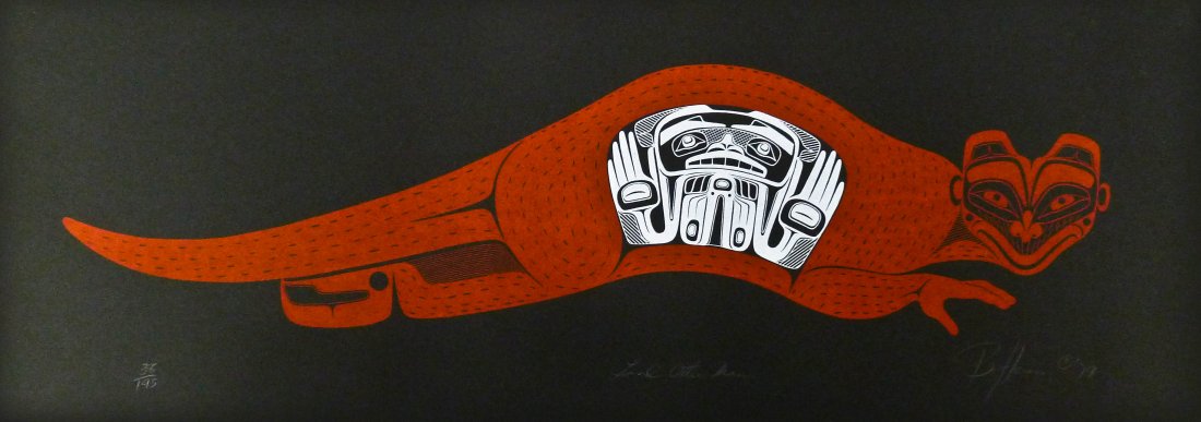 Barry Herem (b.1941 Washington) Land Otter Man 1979: Barry Herem (b.1941 Washington) Land Otter Man 1979 Serigraph 11''x30'' Sheet. Pencil signed and numbered 38 of 195 edition. Total framed size 14''x33''.