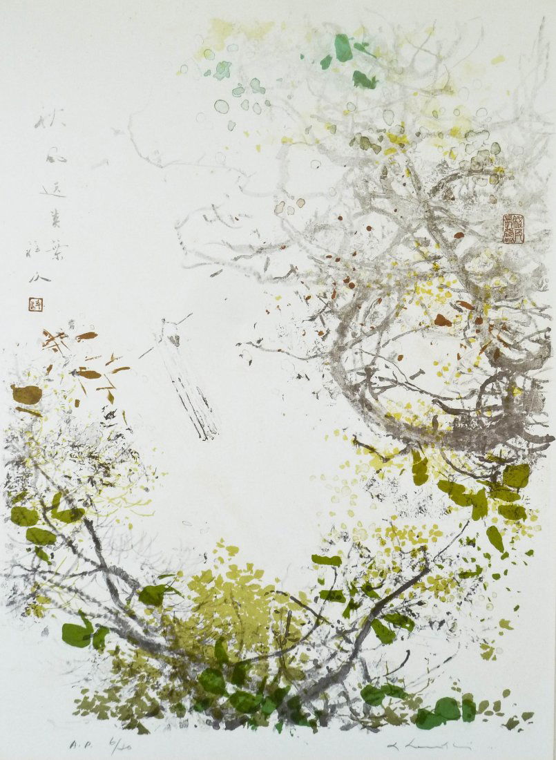 Chen Chi (1912-2005 China) ''Autumn'' Artist Proof: Chen Chi (1912-2005 China) ''Autumn'' Artist Proof Lithograph 25.5''x18.5'' Sight. Pencil signed and numbered AP 6 of 30 edition. Charles and Emma Frye Art Museum label on verso. Total framed size 35'