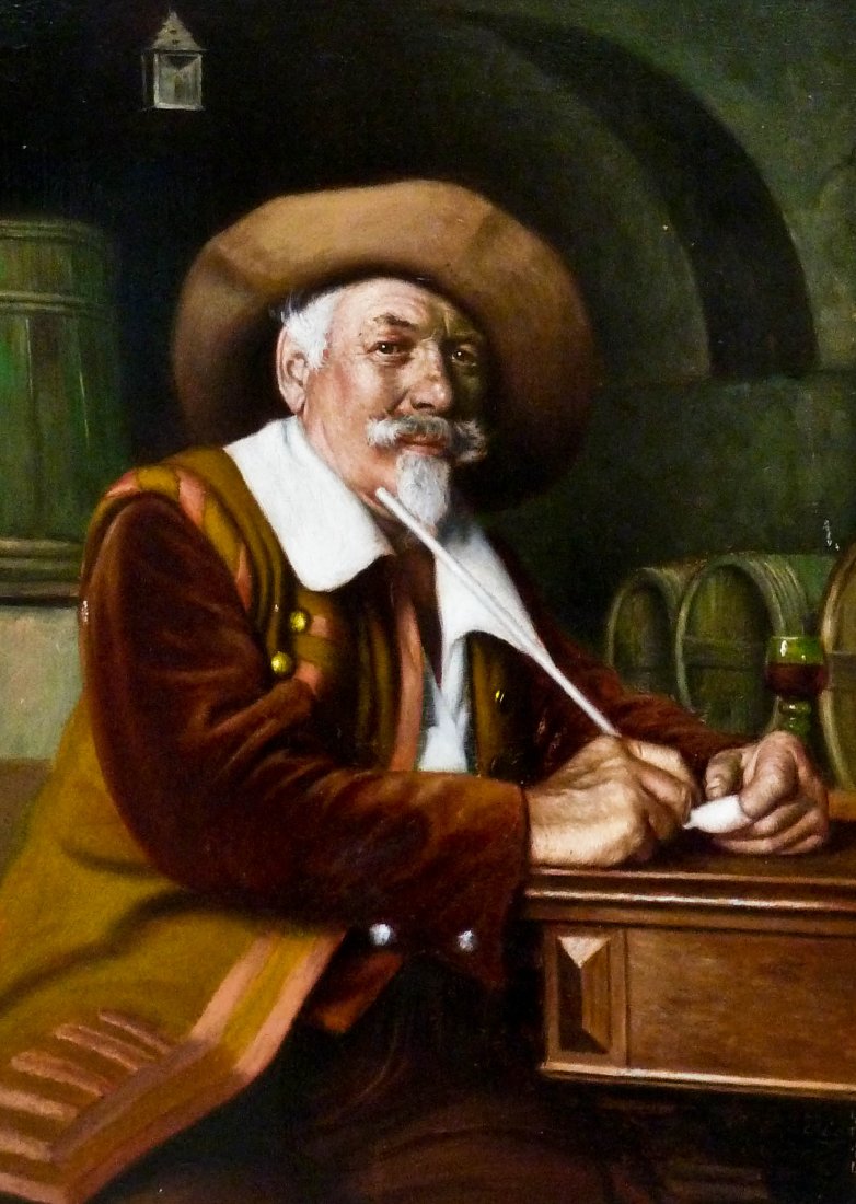 Otto Eduard Voigt (1870- German) Man Smoking Portrait O: Otto Eduard Voigt (1870- German) Man Smoking Portrait Oil on Board 14.75"x10.5" Image. Signed l.r. Housed in ornate gilt frame with a total size of 24"x20".