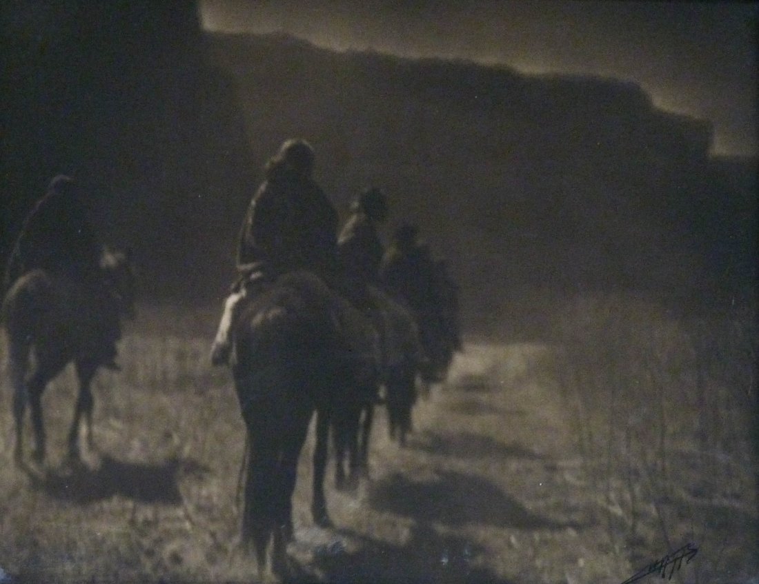 Edward Curtis (1868-1952 Washington) ''The Vanishing: Edward Curtis (1868-1952 Washington) ''The Vanishing Race'' Platinum Print 10.75''x13.75'' Image. A fine and crisp example of this photograph. Signed in ink l.r. with Curtis Studio blindstamp l.l. Hou