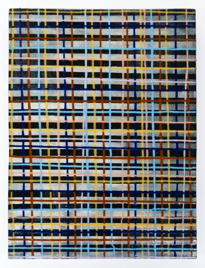Jun Kaneko (b.1942 Japan) Untitled Plaid Panel 2005: Jun Kaneko (b.1942 Japan) Untitled Plaid Panel 2005 Glazed Ceramic 29''x22''x2''. Hand built stoneware with polychrome striped glaze design. Signed and dated on verso. Excellent condition.