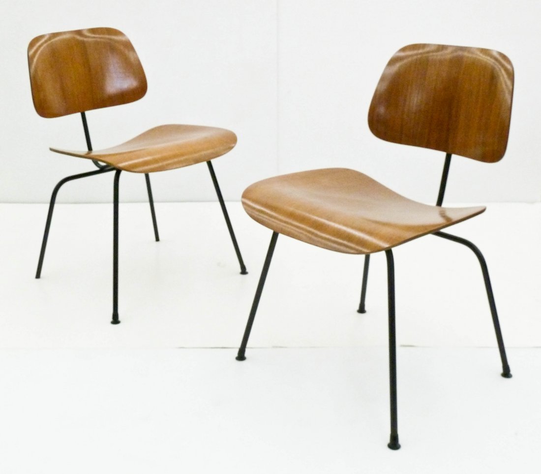 Set Charles & Ray Eames for Herman Miller DCM Chairs: Set Charles & Ray Eames for Herman Miller DCM Chairs 30''x19''x21'' Each. Set of four chairs comprised of Ash wood over black painted steel frame. Unmarked with ''DCM'' impressed into the bottom of ea