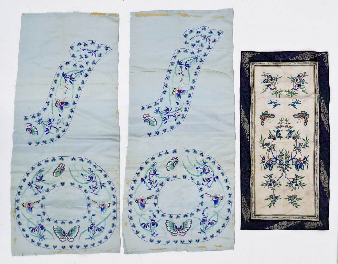 3pc Antique Chinese Butterfly Silk Sleeve & Collar (1 of 3)