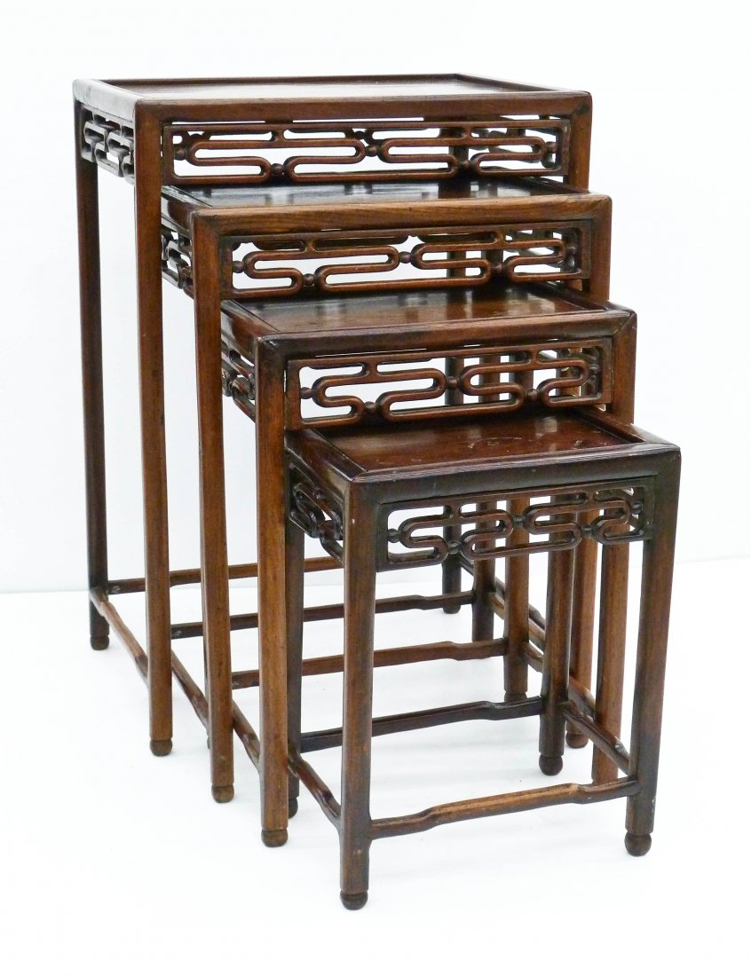 Antique Chinese Nesting Tables Carved Rosewood. Sizes