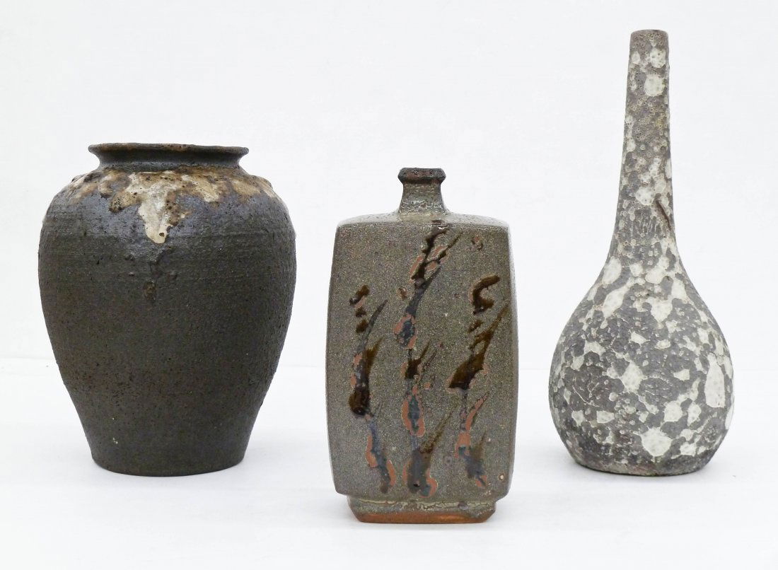 3pc Japanese Mingei Art Pottery Vases. Includes a (1 of 2)