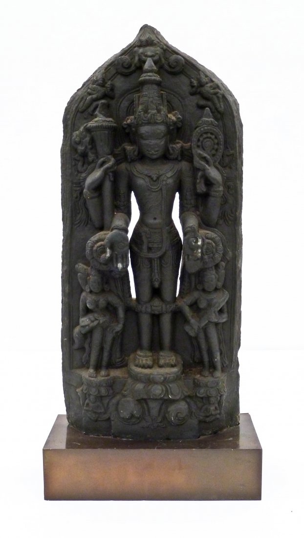 Impressive India Vishnu Black Stone Stele on Stand (1 of 4)