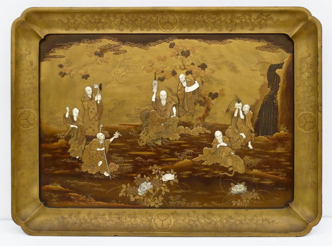 Impressive Japanese Shibayama Lacquered Hanging Tray (1 of 8)