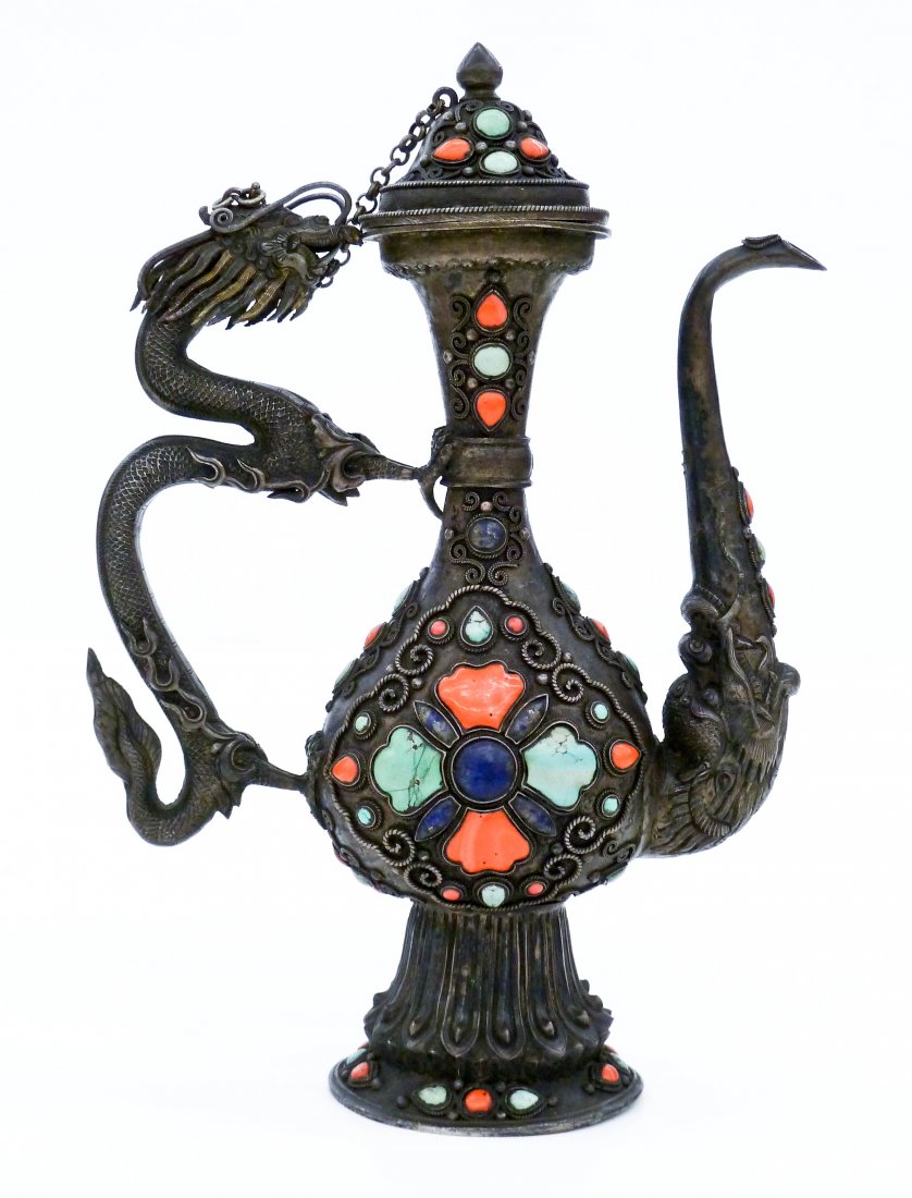 Antique Chinese Mongolian Silver Dragon Teapot (1 of 4)