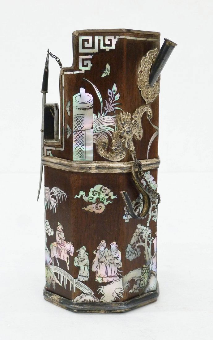 Antique Chinese Mother of Pearl Inlaid Opium Water Pipe (1 of 5)
