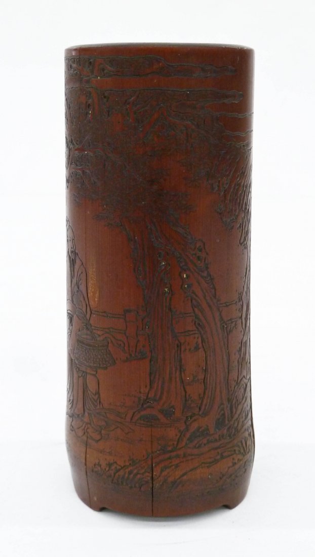 Antique Chinese Bamboo Brush Pot 5''x2.25''. (1 of 5)