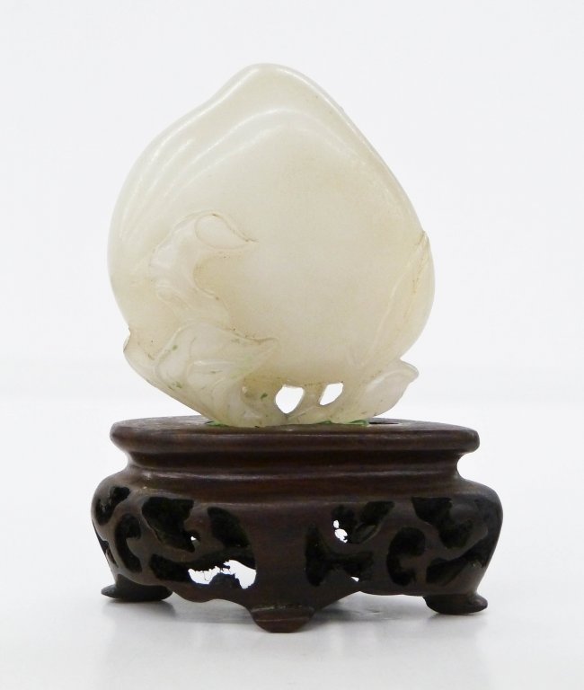 Antique Chinese White Jade Peach Carving on Stand (1 of 4)
