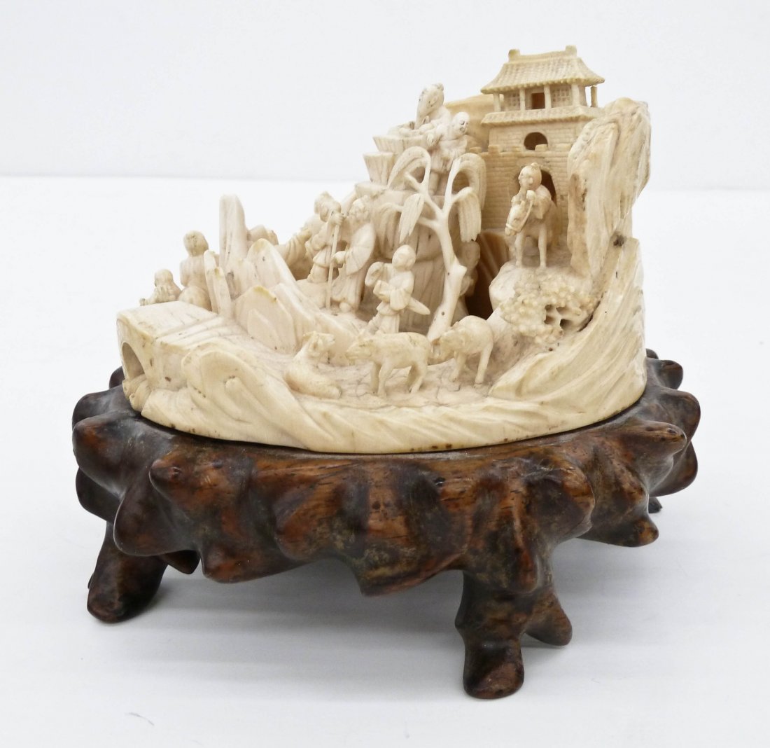 Antique Chinese Mountain Carved Ivory Figure Group on (1 of 4)