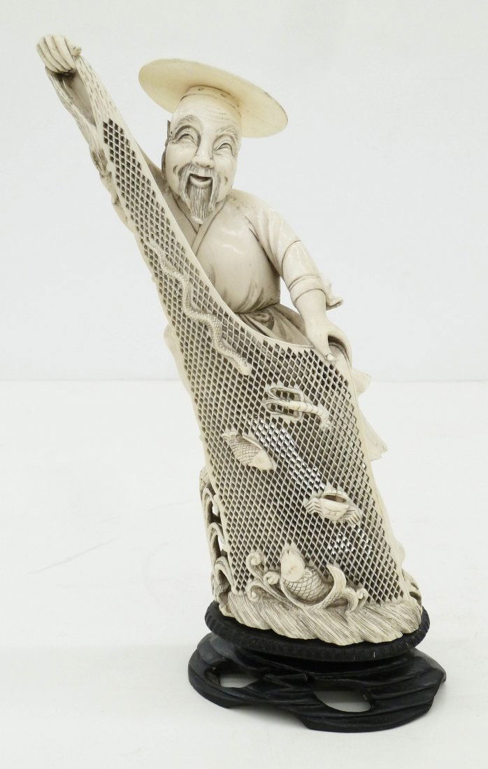 Antique Chinese Fisherman with Net Ivory Figure on (1 of 5)