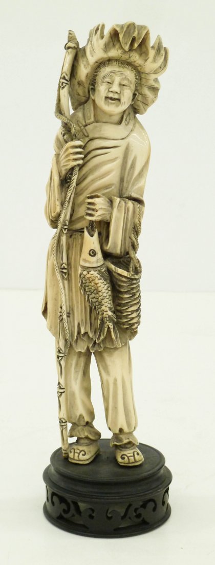 Antique Chinese Fisherman Ivory Figure on Stand (1 of 3)