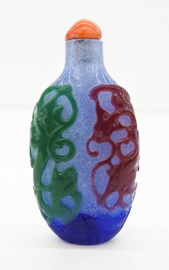 Antique Chinese Five Color Overlay Peking Glass Snuff (1 of 3)