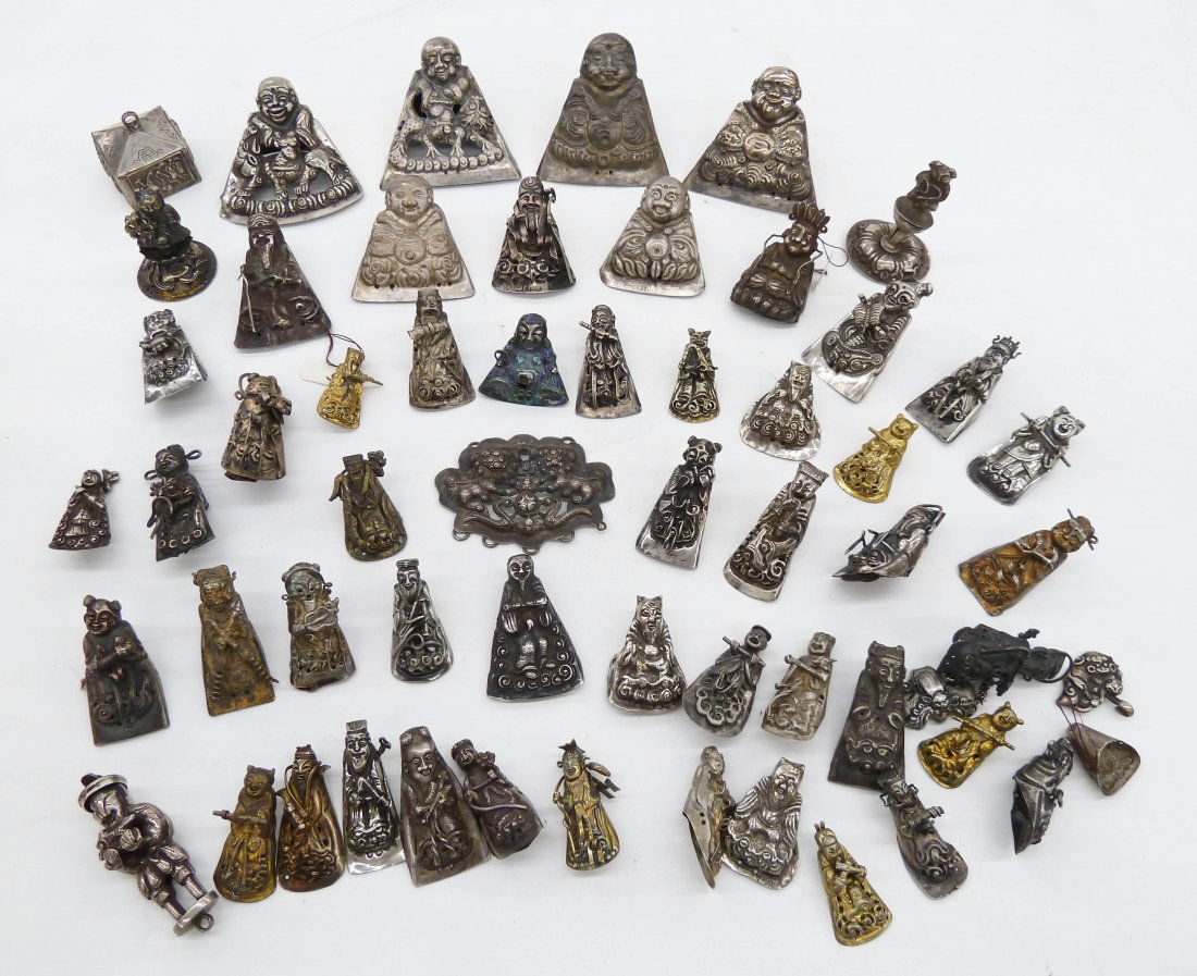 58pc Antique Chinese Silver Ornaments 1'' to 2.5'' (1 of 2)