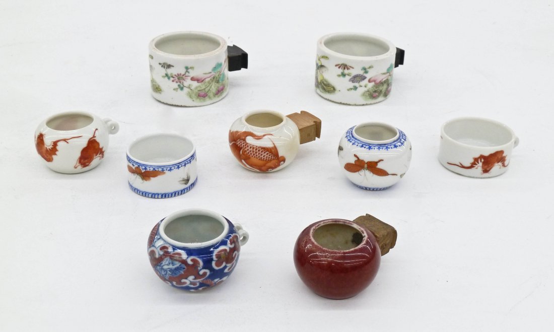 9pc Antique Chinese Bird Feeders Porcelain. Includes a (1 of 4)