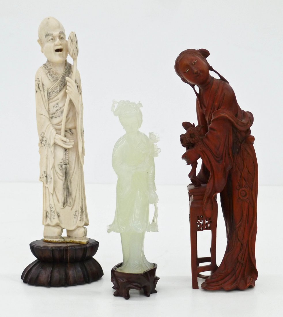 3pc Antique Chinese Carved Figures. Includes a (1 of 3)