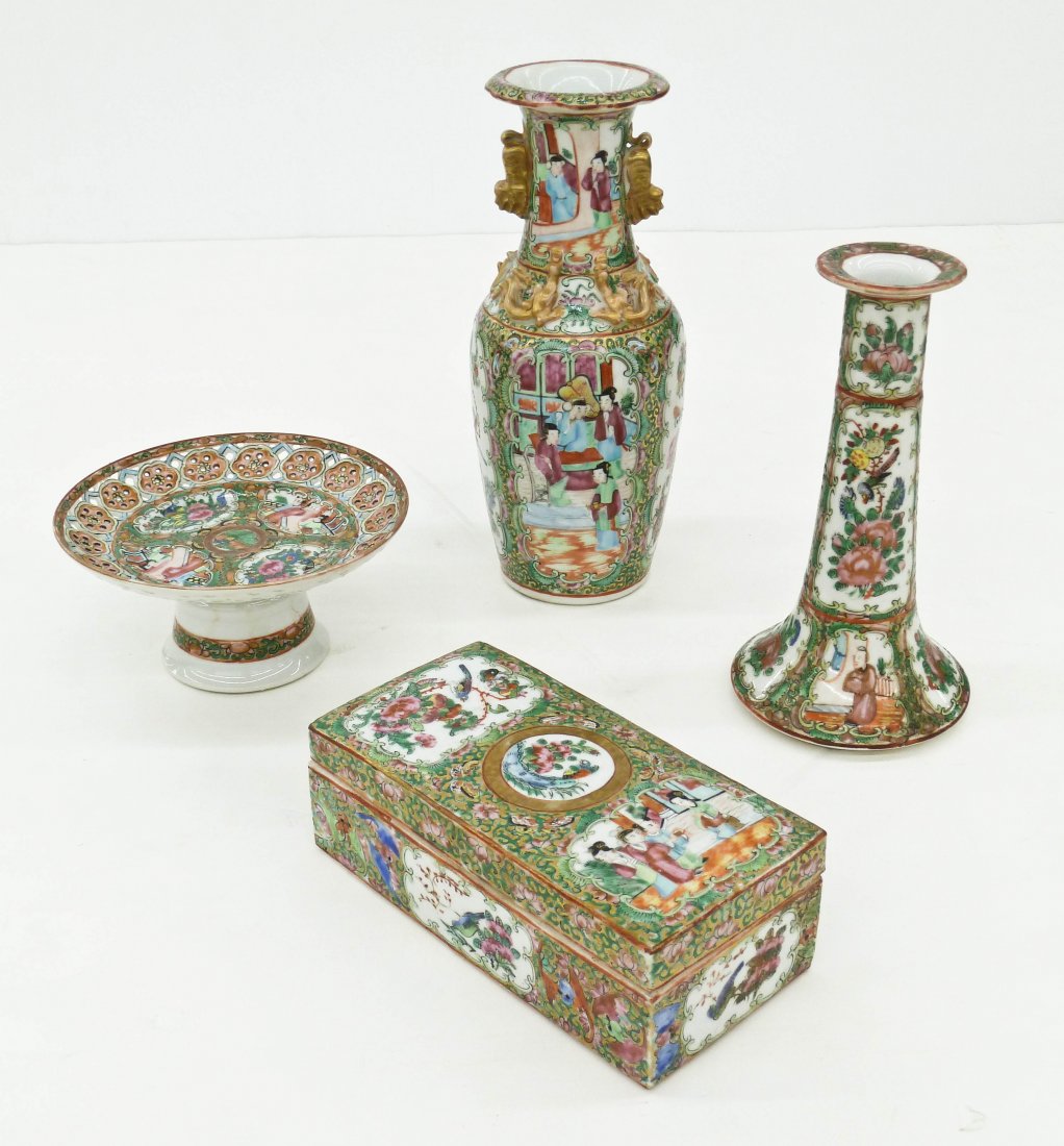 4pc Antique Chinese Rose Medallion Porcelain. Includes (1 of 2)