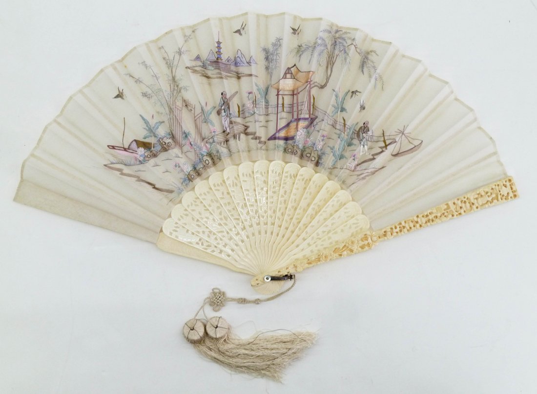 Antique Chinese Ivory Brise Fan in Lacquered Box. (1 of 8)