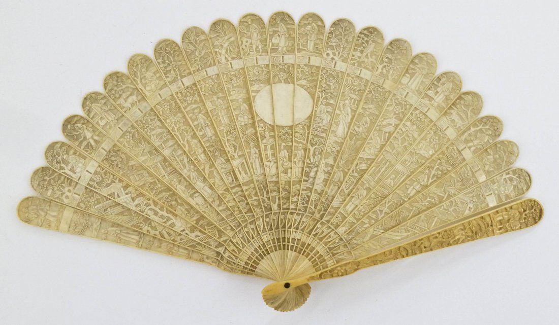 Antique Chinese Export Brise Carved Ivory Hand Fan (1 of 5)