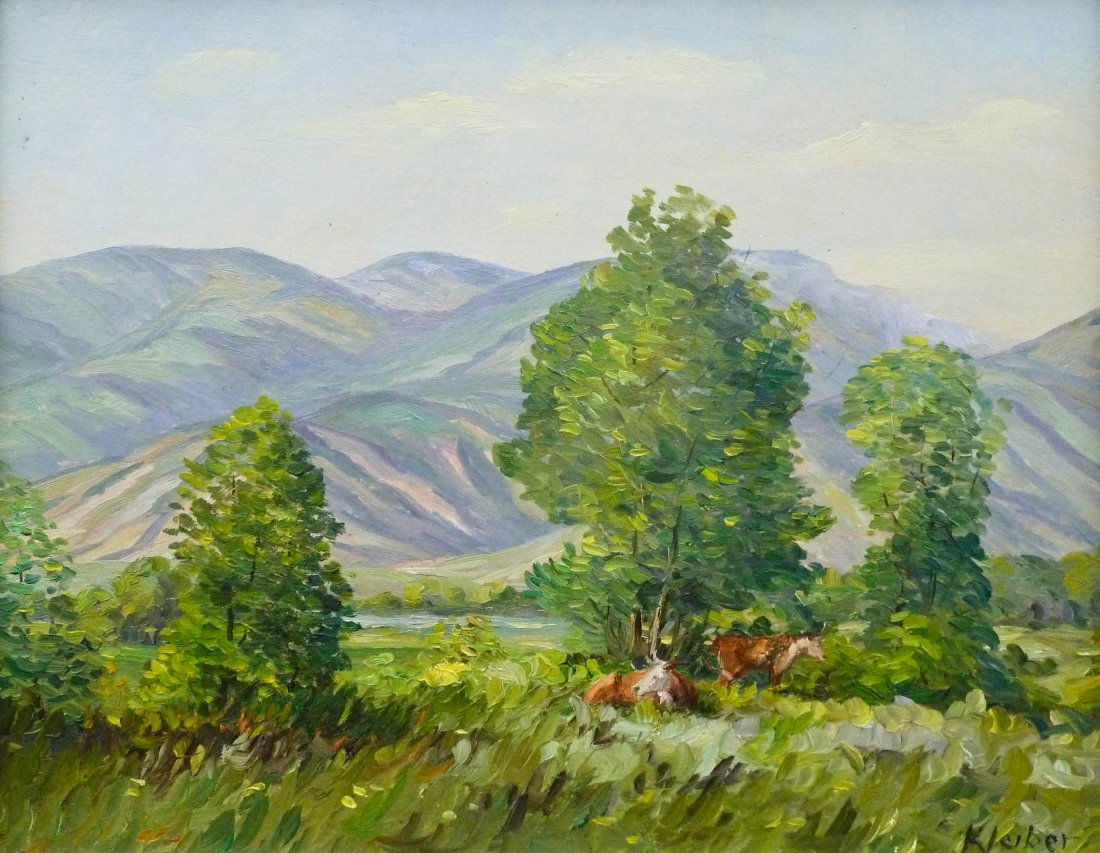 Hans Kleiber (1887-1967 Wyoming) ''Cattle Resting'' Oil (1 of 2)