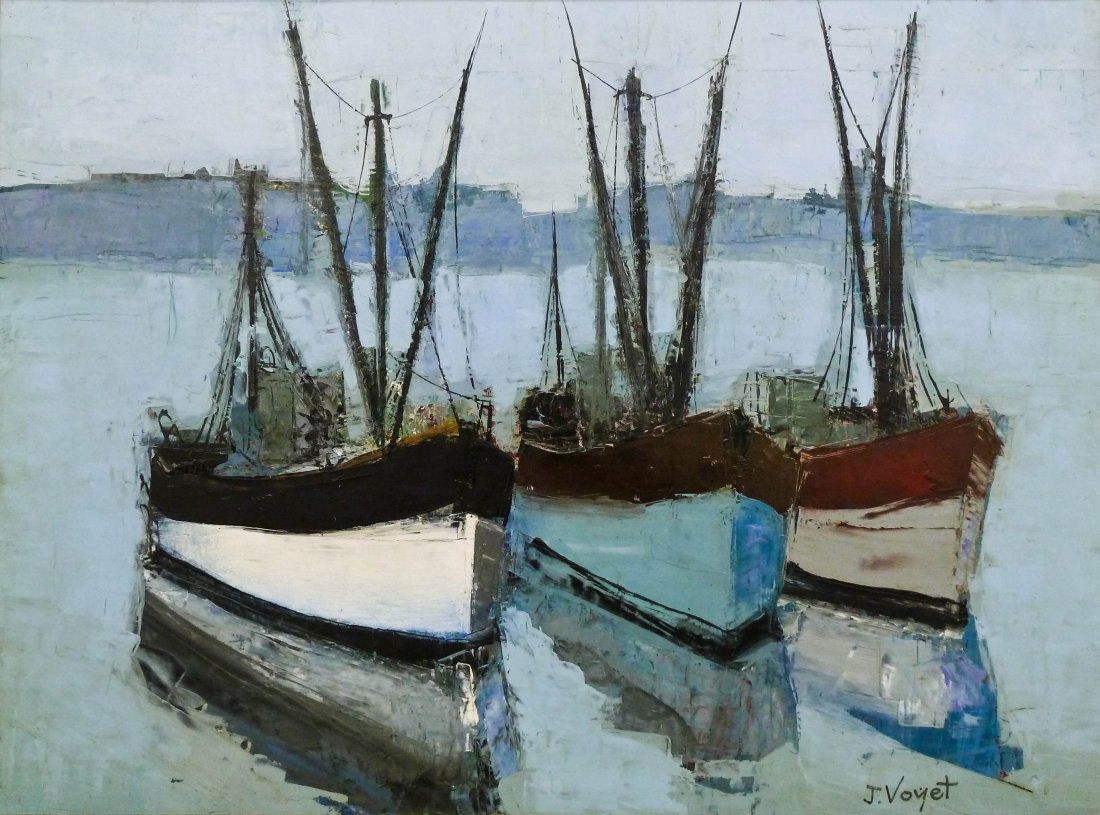 Jacques Voyet (1927-2010 French) ''Les Bateaux'' Oil on (1 of 4)