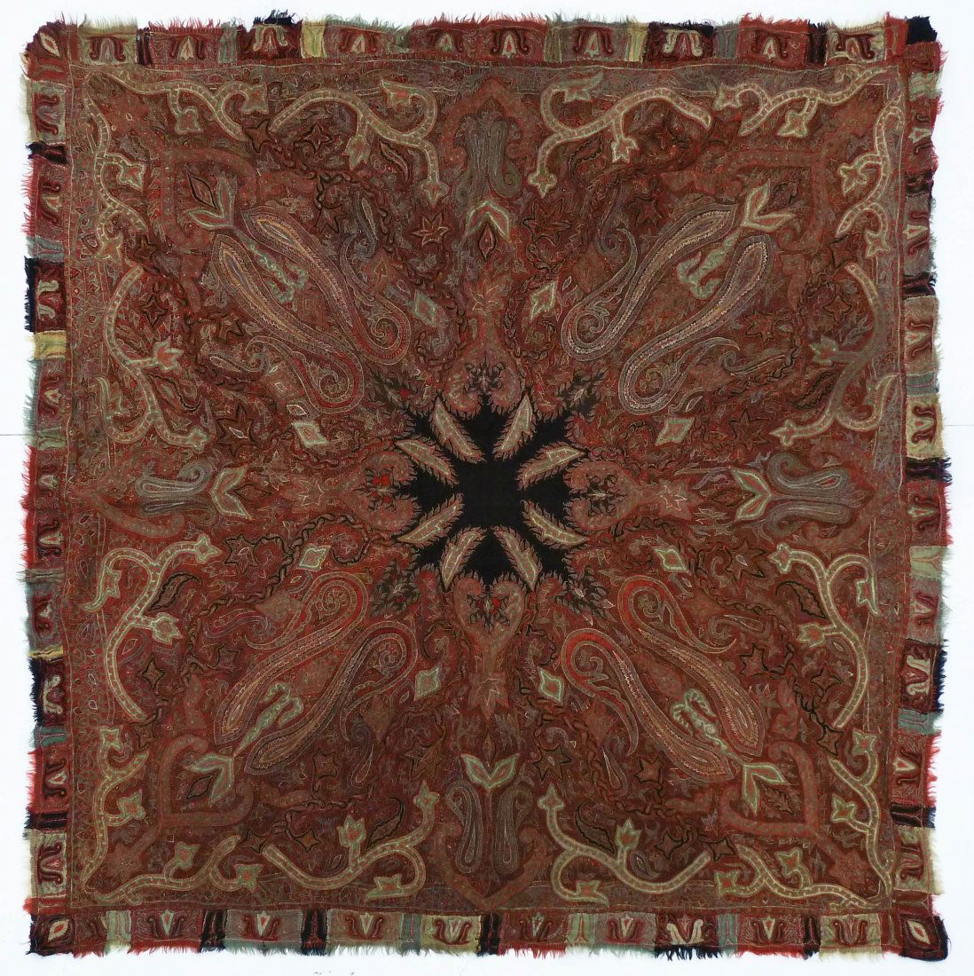 Antique Kashmir Handmade Paisley Shawl 66''x67''. Some (1 of 3)