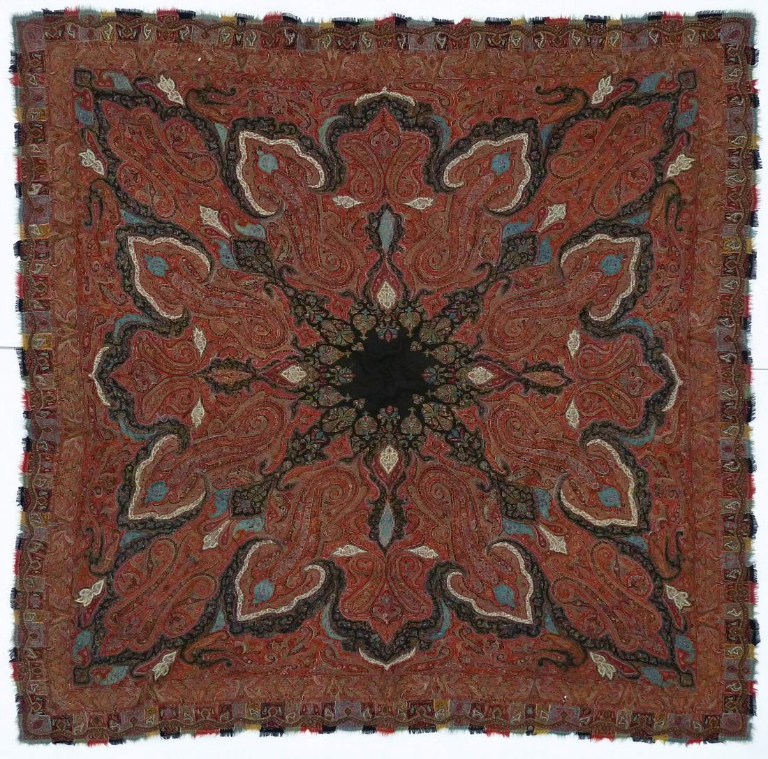 Antique Kashmir Handmade Paisley Shawl 69''x70''. (1 of 4)