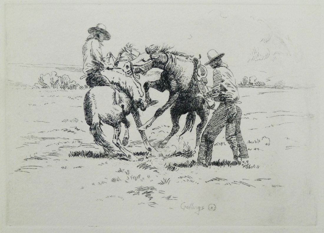 William Gollings (1878-1932 Idaho) ''Saddling'' Western (1 of 2)