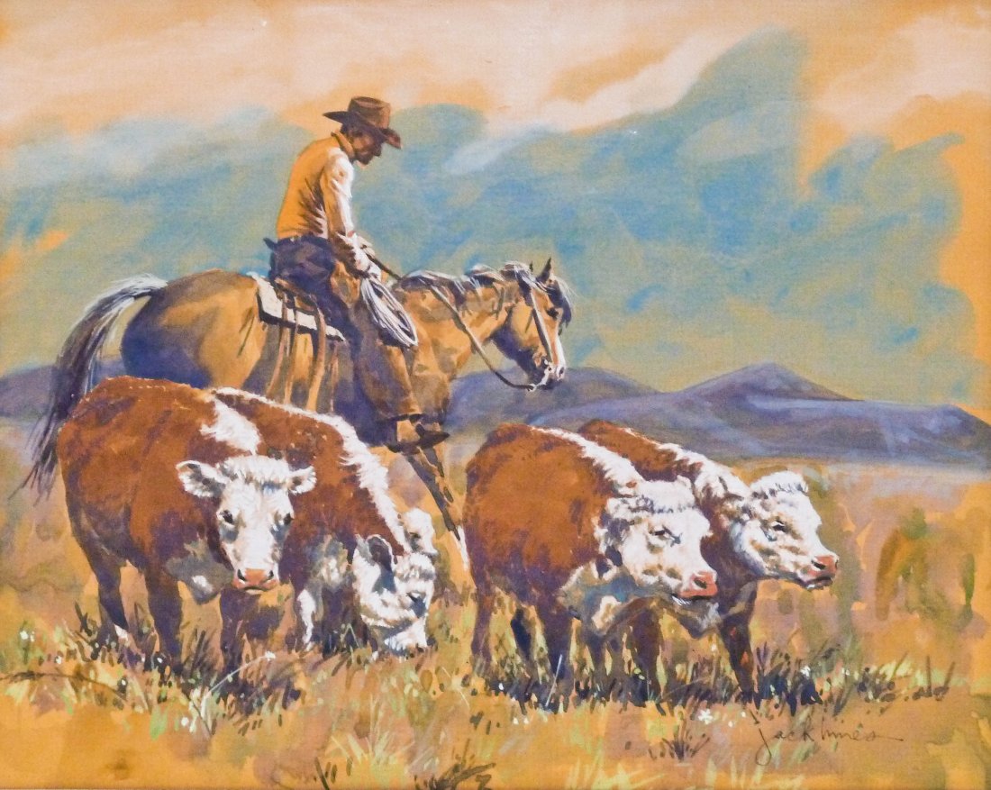 Jack Hines (b.1923 Montana) Untitled Cowboy with Cows (1 of 1)
