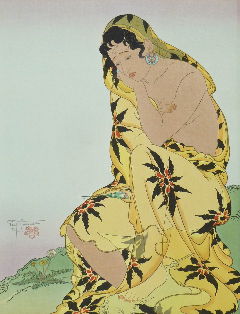 Paul Jacoulet (1902-1960 French) ''La Perruche Morte: Paul Jacoulet (1902-1960 French) ''La Perruche Morte Celebes'' 1948 Woodblock Print 15.5''x12'' Image. Pencil signed. Tipped in along edges with visible mat burn. Loose.