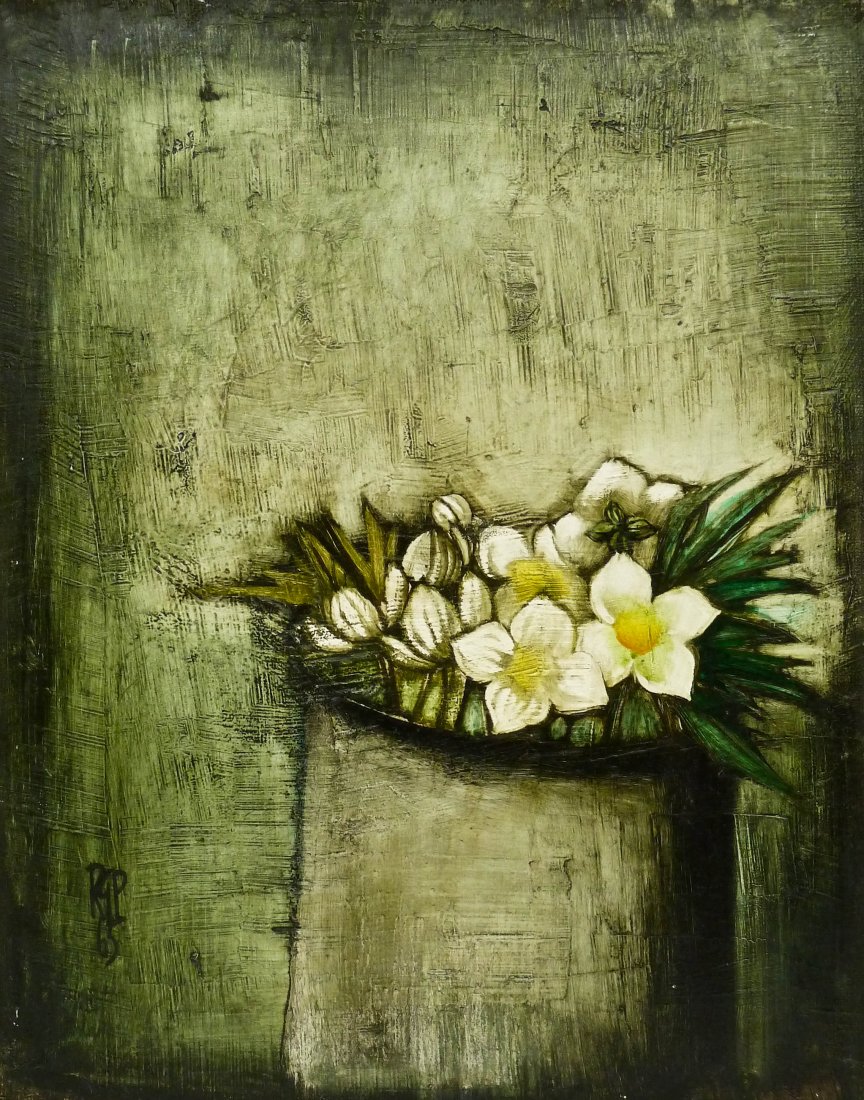 Rosalyn Gale Powell (1929-2007 Washington): Rosalyn Gale Powell (1929-2007 Washington) ''Hellebore'' 1965 Still Life Oil on Board 20''x16'' Image. Signed l.l. and titled on verso. Total framed size 21.5''x17.