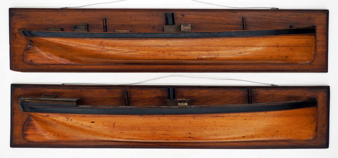 Pr Circa 1900 Half Hull Ship Models, 36x7.25x3.25: Pr Circa 1900 Half Hull Ship Models, 36x7.25x3.25