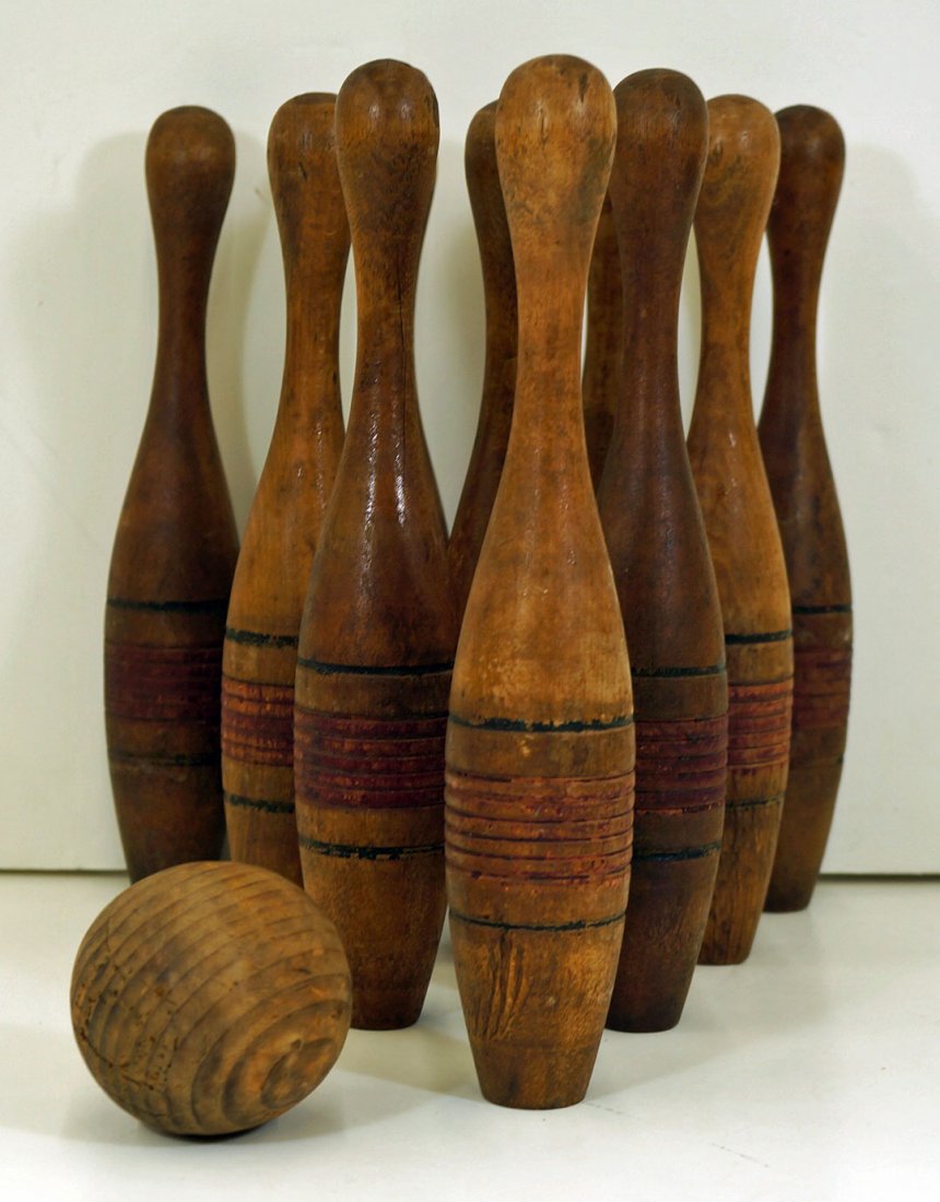 Antique American Primitive Lawn Bowling Set, Pins