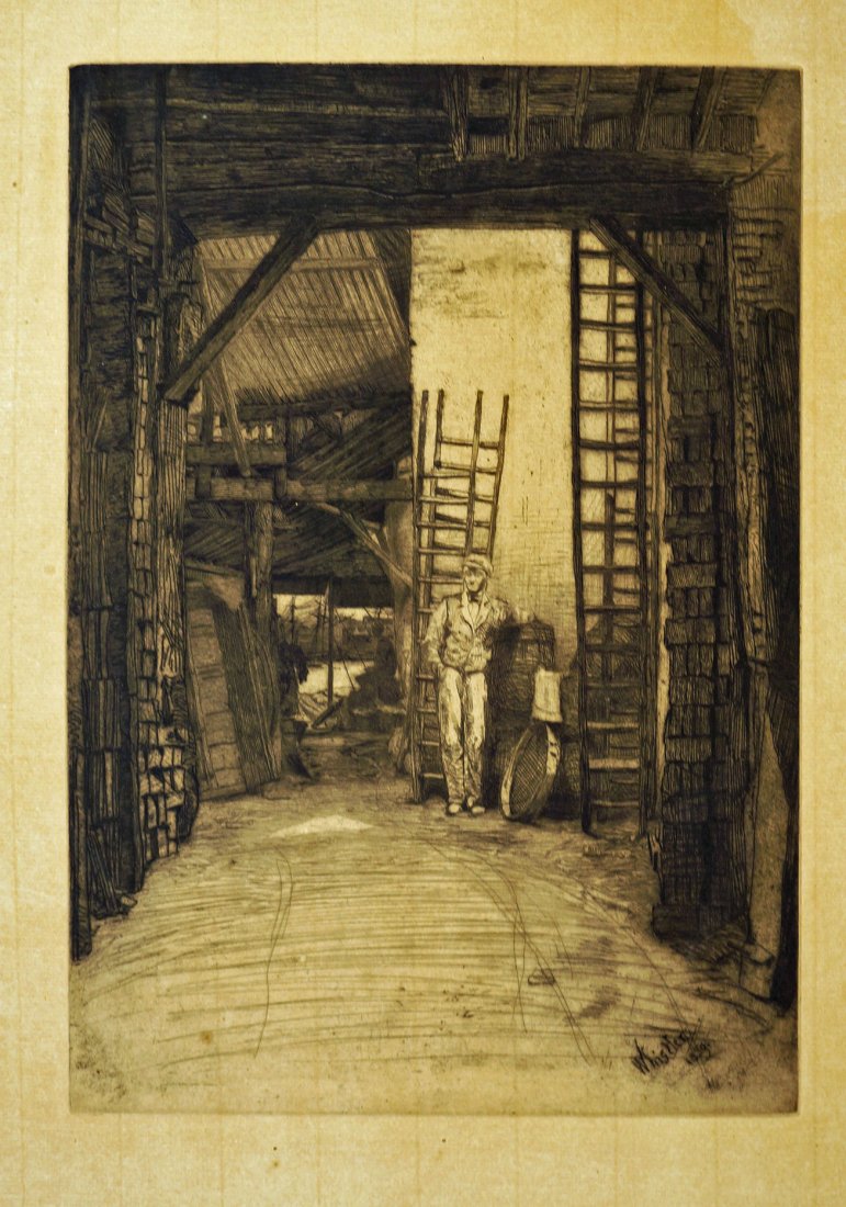 James McNeill Whistler, (1834-1903) ''The: James McNeill Whistler, (1834-1903) ''The Lime-Burner'', dated 1859 in plate, Etching & Drypoint, plate signed plate: 9.75'x6.75, sheet: 4.25''x9'' mounted , even foxing, Cream Japan Tissue w/Margins