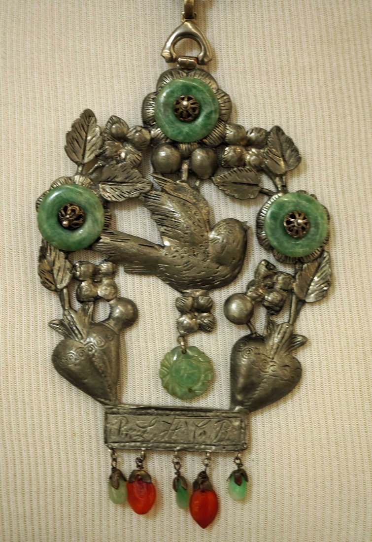 Antique Necklace & Pendant w/Jadeite & Carnelian,: Antique Necklace & Pendant w/Jadeite & Carnelian, Necklace 14'', Pendant 4'' x 3''