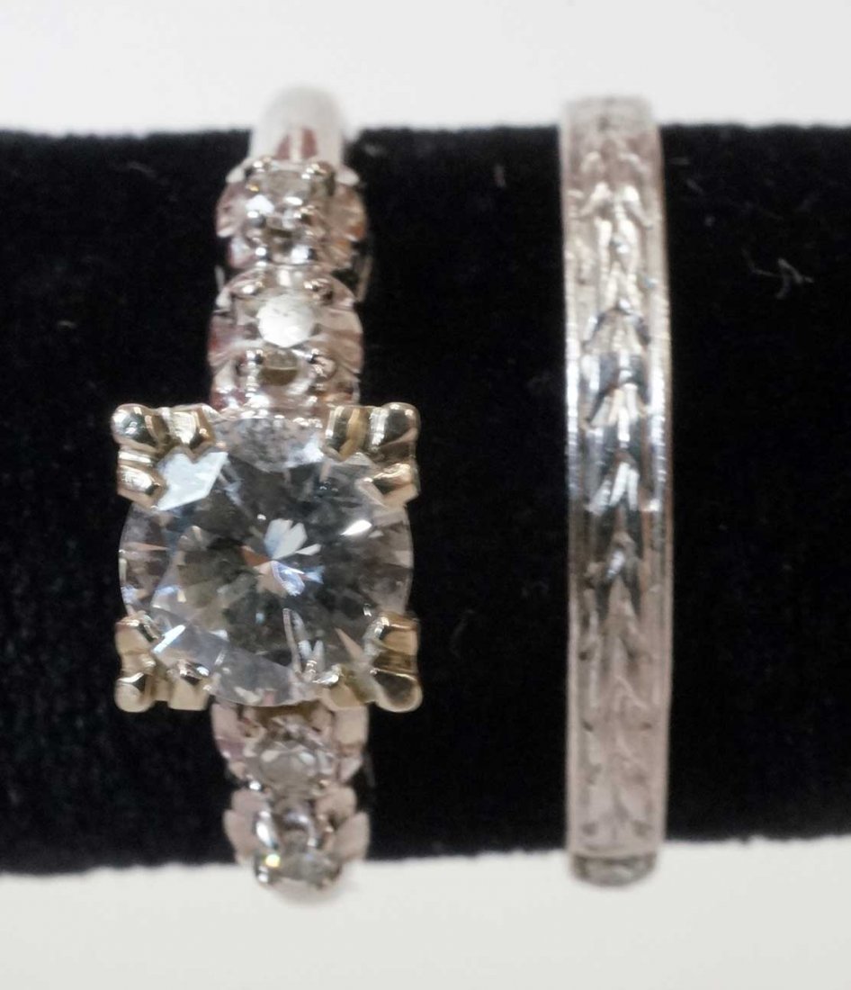 18K White Gold Diamond Engagement Ring & Band: 18K White Gold Diamond Engagement Ring & Band w/Platinum Wedding Band, 3 grams on ring, 1.7 grams on Platinum band, size 5.5