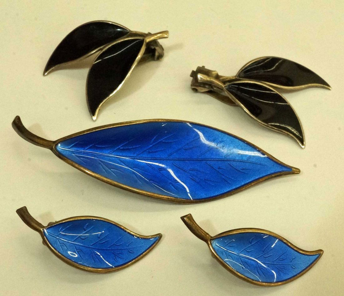 David Andersen Norway Sterling & Enamel Pin & Earring: David Andersen Norway Sterling & Enamel Pin & Earring Set & Earrings, 1.25'' to 2.75''