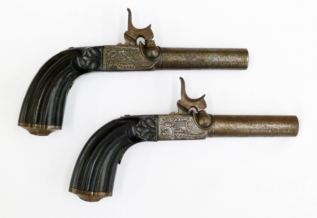 Pair of Antique European, possibly French, Derringer: Pair of Antique European, possibly French, Derringer Pistols, 6.75